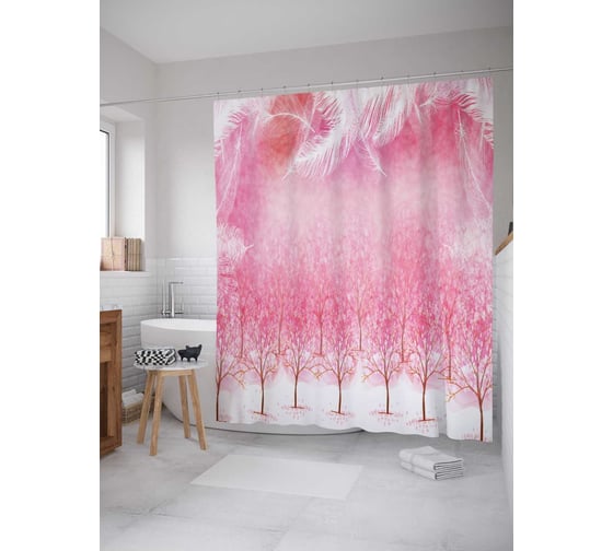 Изображение товара Штора (занавеска) для ванной JoyArty "Лесное видение" из сатена, 180х200 см с крючками, sc_20209