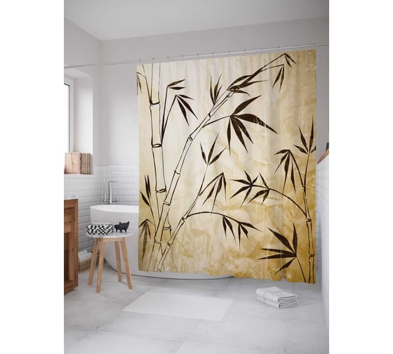 Изображение товара Штора (занавеска) для ванной JoyArty "Бамбуковая тропа" из сатена, 180х200 см с крючками, sc_15781