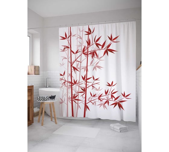 Изображение товара Штора (занавеска) для ванной JoyArty "Лиственные ветки" из сатена, 180х200 см с крючками, sc_15778