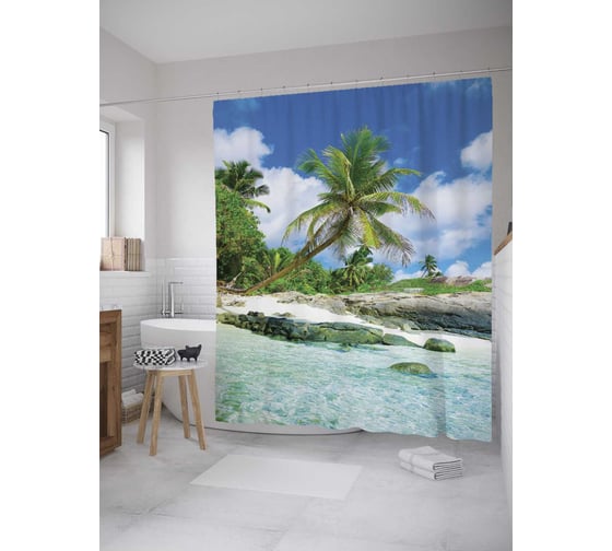 Изображение товара Штора (занавеска) для ванной JoyArty "Экзотический день" из сатена, 180х200 см с крючками, sc_10353