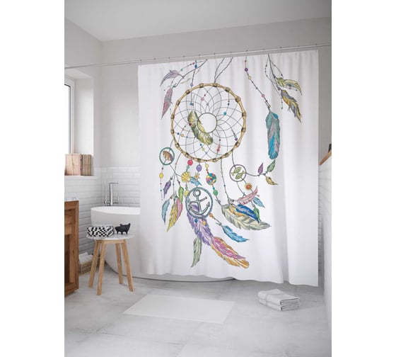 Изображение товара Штора (занавеска) для ванной JoyArty "Морской ловец снов" из сатена, 180х200 см с крючками, sc_19726