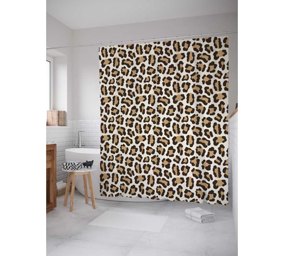 Изображение товара Штора (занавеска) для ванной JoyArty "Шкура леопарда" из сатена, 180х200 см с крючками, sc_207079