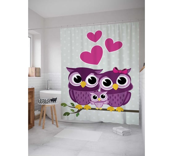 Изображение товара Штора (занавеска) для ванной JoyArty "Совиная семья" из сатена, 180х200 см с крючками, sc_10823
