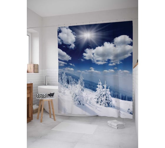 Изображение товара Штора (занавеска) для ванной JoyArty "Лес покрытый снегом" из сатена, 180х200 см с крючками, sc_20086