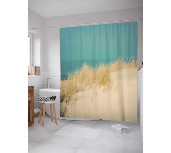 Изображение товара Штора (занавеска) для ванной JoyArty "Морская трава" из сатена, 180х200 см с крючками, sc_21082