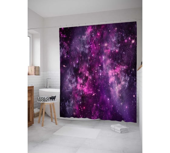 Изображение товара Штора (занавеска) для ванной JoyArty "Прекрасный космос" из сатена, 180х200 см с крючками, sc_18537