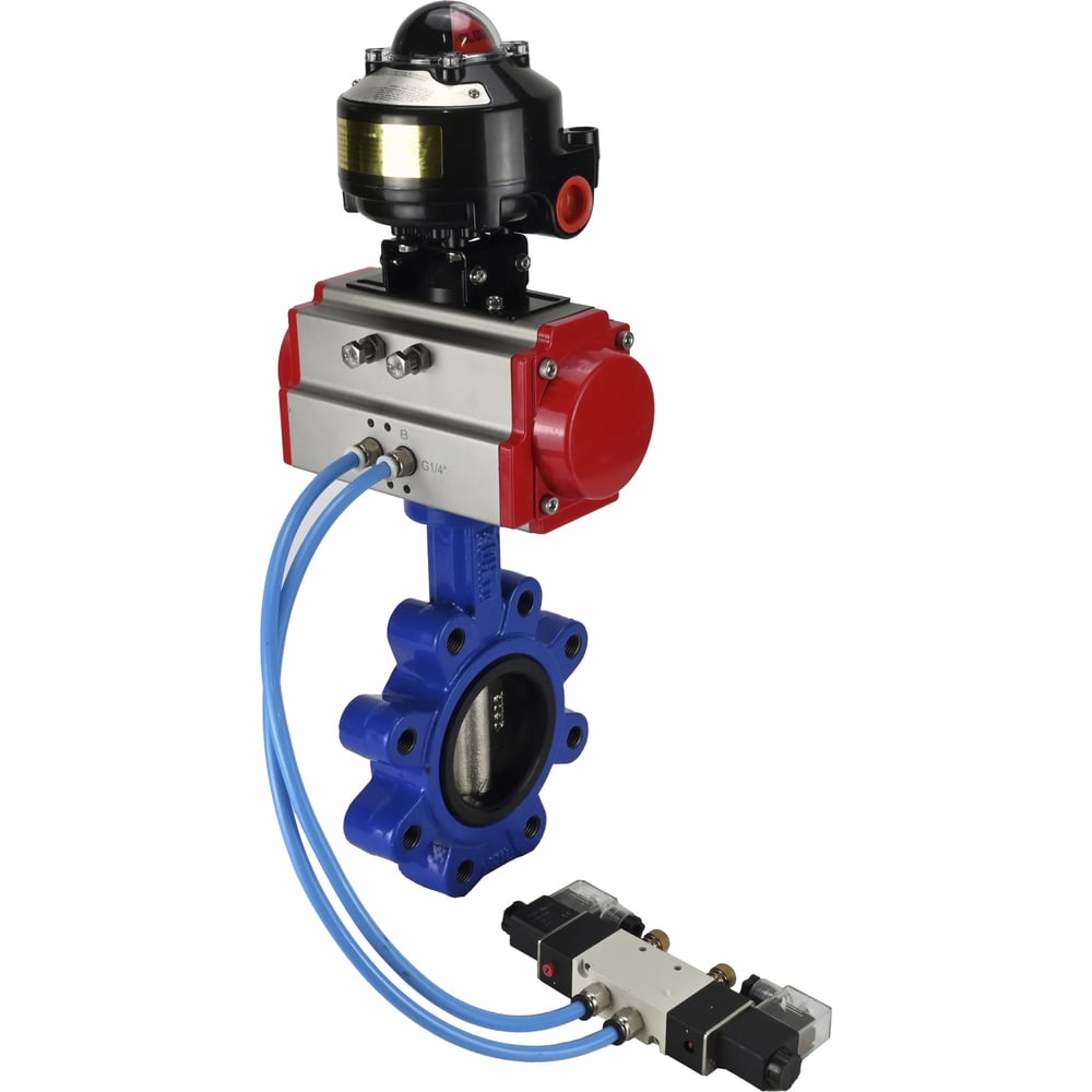 Изображение товара Затвор DN.ru QT450-304-EPDM-2W-Fb-H Ду100 Ру16 с пневмоприводом