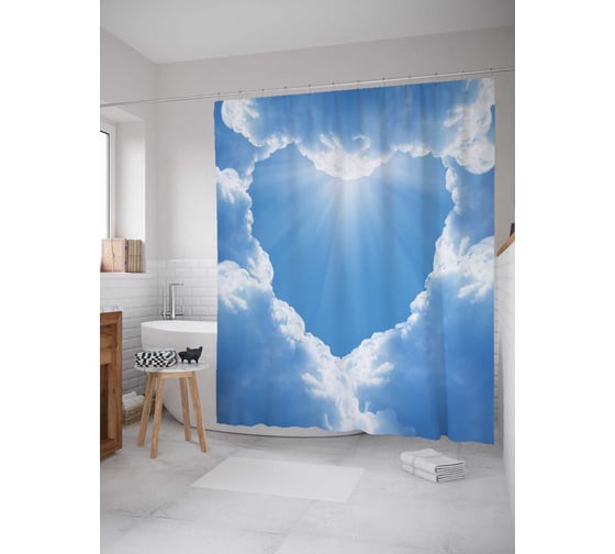 Изображение товара Штора (занавеска) для ванной JoyArty "Сердечное облако" из сатена, 180х200 см с крючками, sc_13002