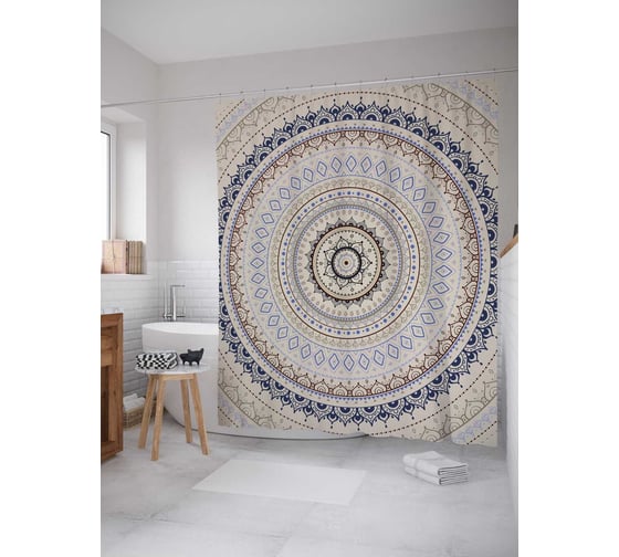 Изображение товара Штора (занавеска) для ванной JoyArty "Круговая бесконечность" из сатена, 180х200 см с крючками, sc_21191