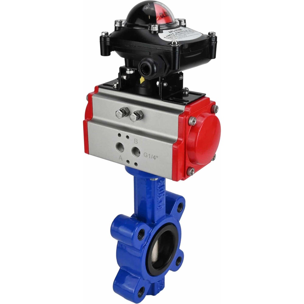 Изображение товара Затвор DN.ru QT450-304-NBR-2W-Fb-H Ду65 Ру16 с пневмоприводом