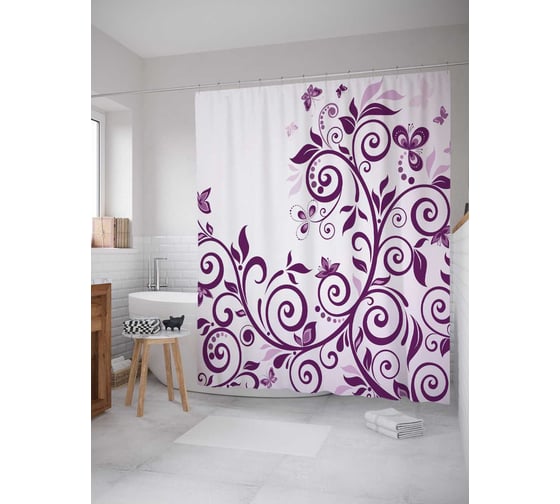 Изображение товара Штора (занавеска) для ванной JoyArty "Цветочная влюбленность" из сатена, 180х200 см с крючками, sc_18528