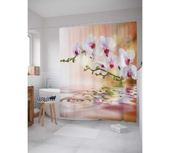 Изображение товара Штора (занавеска) для ванной JoyArty "Нежная орхидея" из сатена, 180х200 см с крючками, sc_2601