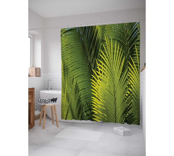 Изображение товара Штора (занавеска) для ванной JoyArty "В окружении папоротника" из сатена, 180х200 см с крючками, sc_21021
