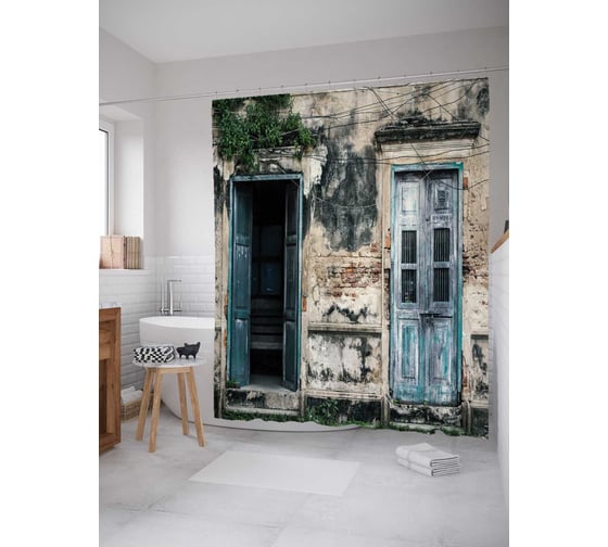 Изображение товара Штора (занавеска) для ванной JoyArty "Старинное жилье" из сатена, 180х200 см с крючками, sc_16412