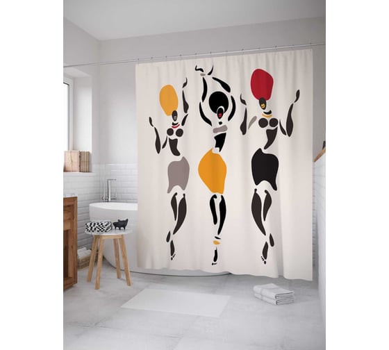 Изображение товара Штора (занавеска) для ванной JoyArty "Красочная Африка" из сатена, 180х200 см с крючками, sc_23233