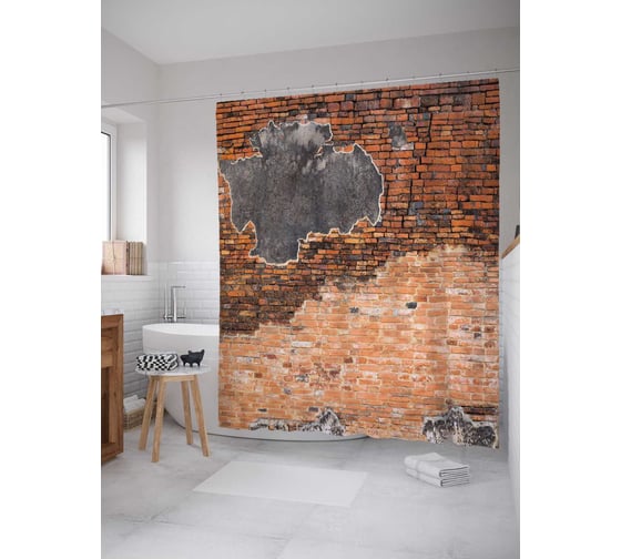 Изображение товара Штора (занавеска) для ванной JoyArty "Пятнистая стена" из сатена, 180х200 см с крючками, sc_19755