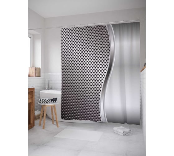 Изображение товара Штора (занавеска) для ванной JoyArty "Блестящая поверхность" из сатена, 180х200 см с крючками, sc_21693