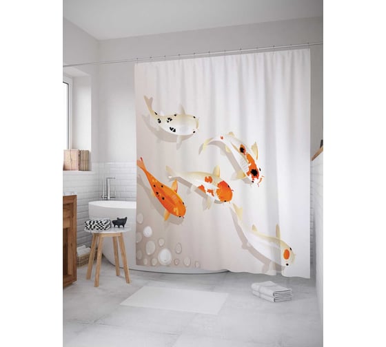 Изображение товара Штора (занавеска) для ванной JoyArty "По морскому дну" из сатена, 180х200 см с крючками, sc_20579