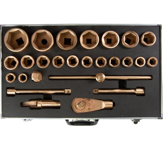 Изображение товара Набор торцевых головок СПЕЦГАЗ Г-26  искробезопасный сплав БрБ2 (BeCu), 26 шт. ТУ 25.73.30-001-58507838-2023 3947206НГ