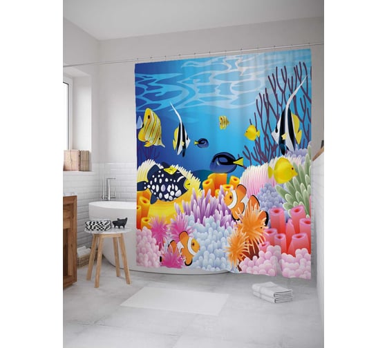 Изображение товара Штора (занавеска) для ванной JoyArty "Морской уют" из сатена, 180х200 см с крючками, sc_21279