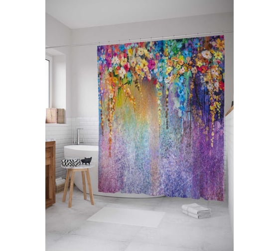 Изображение товара Штора (занавеска) для ванной JoyArty "Цветочные декорации" из сатена, 180х200 см с крючками, sc_21172