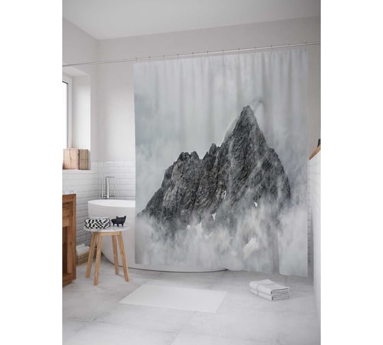 Изображение товара Штора (занавеска) для ванной JoyArty "Дымная верхушка" из сатена, 180х200 см с крючками, sc_20412