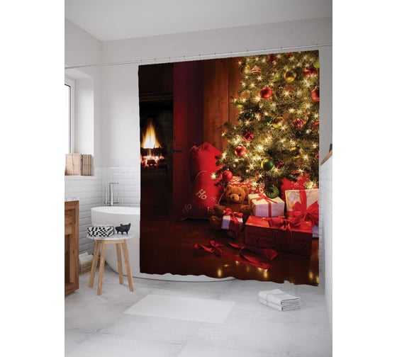 Изображение товара Штора (занавеска) для ванной JoyArty "Праздничный уют" из сатена, 180х200 см с крючками, sc_20277