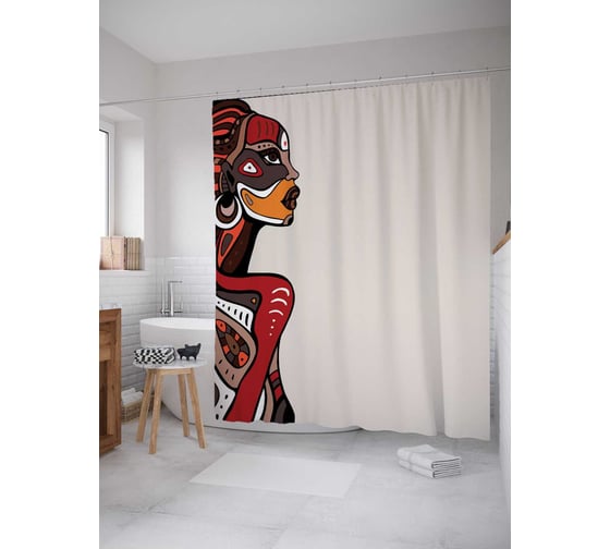 Изображение товара Штора (занавеска) для ванной JoyArty "Африканский боди арт" из сатена, 180х200 см с крючками, sc_23235