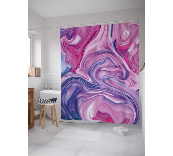 Изображение товара Штора (занавеска) для ванной JoyArty "Смещение красок" из сатена, 180х200 см с крючками, sc_207085