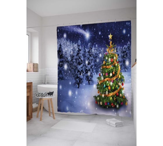 Изображение товара Штора (занавеска) для ванной JoyArty "Лесная красавица" из сатена, 180х200 см с крючками, sc_21448