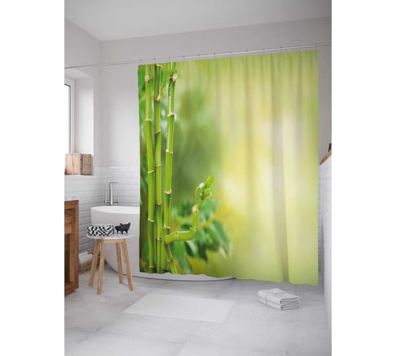 Изображение товара Штора (занавеска) для ванной JoyArty "Бамбуковая ветка" из сатена, 180х200 см с крючками, sc_21870