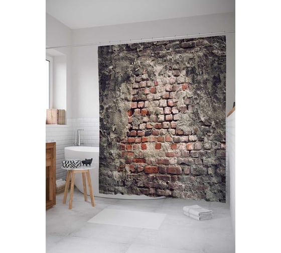 Изображение товара Штора (занавеска) для ванной JoyArty "Старая стена" из сатена, 180х200 см с крючками, sc_19760
