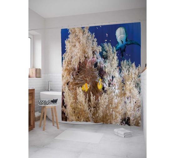 Изображение товара Штора (занавеска) для ванной JoyArty "Морское гнездо" из сатена, 180х200 см с крючками, sc_19817