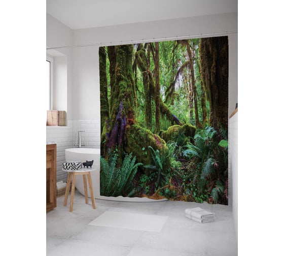 Изображение товара Штора (занавеска) для ванной JoyArty "Лес во мху" из сатена, 180х200 см с крючками, sc_19694