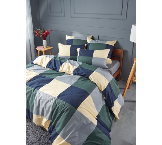 Изображение товара Комплект постельного белья Guten Morgen Бязь, рис.1165, Green cage Евро с нав. 70x70 см GMБ-1165-220-240-70