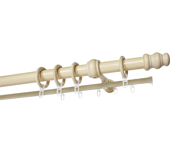 Изображение товара Карниз деревянный УЮТ круглый, двухрядный, составной, D28, деревянная фурнитура, цвет натуральное дерево, 300 см 2017352