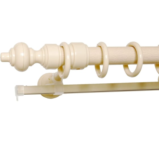 Изображение товара Карниз деревянный УЮТ круглый, двухрядный, D28, пластиковая фурнитура, цвет натуральный, 275 см 2027911