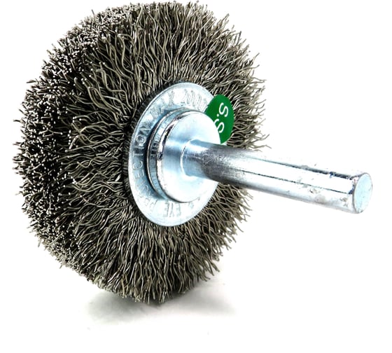 Изображение товара Щетка дисковая 50х17 мм, хвостовик 6 мм, ворс, гофрированная нержавеющая сталь 0,2 мм, до 15000 об/мин EuroBrush 504.342-0002
