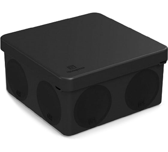 Изображение товара Распределительная двухкомпонентная коробка Промрукав для прямого монтажа, безгалогенная, HF, черная 100х100х50 60-0300-9005