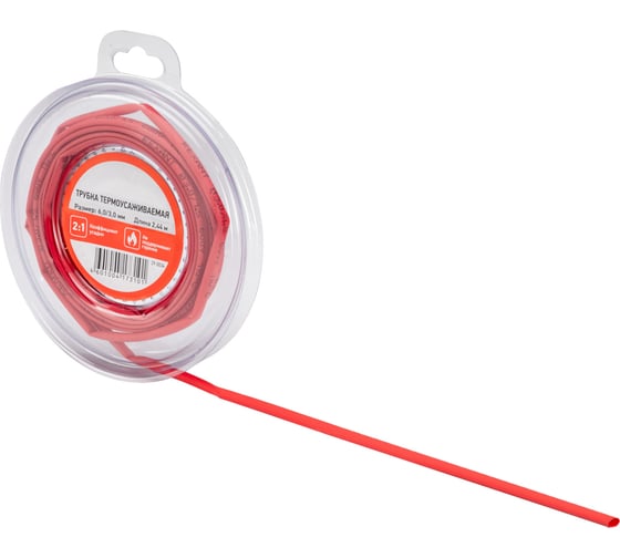 Изображение товара Термоусаживаемая трубка REXANT ТУТ нг 6,0/3,0 мм, красная, 2,44 м 29-0034