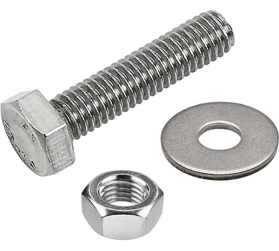 Изображение товара Болт 23 Болта нержавеющий, 8x30 мм, DIN933, с гайкой и шайбой, 50 шт. 33384