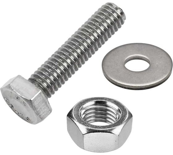 Изображение товара Болт 23 Болта нержавеющий, 6x50 мм, DIN933, с гайкой и шайбой, 50 шт. 33376