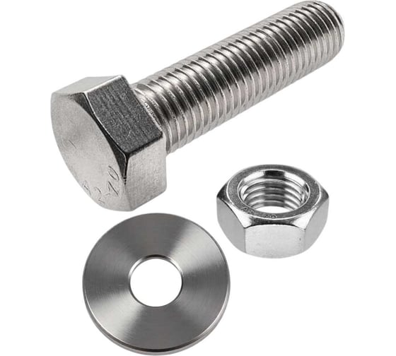 Изображение товара Болт 23 Болта нержавеющий, 8x20 мм, DIN933, с гайкой и шайбой, 50 шт. 33382