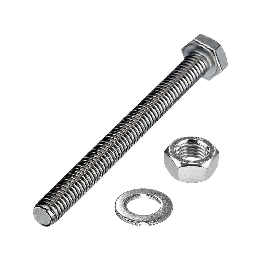 Изображение товара Нержавеющий болт М4x50 мм DIN 933 с гайкой и шайбой, 10 шт