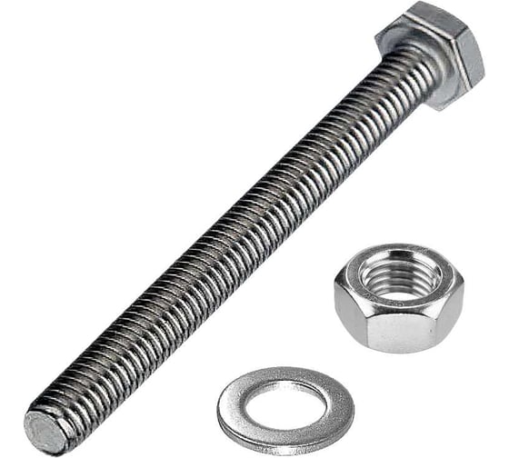 Изображение товара Болт 23 Болта нержавеющий, М4x50 мм DIN 933 с гайкой и шайбой, 10 шт. 11539