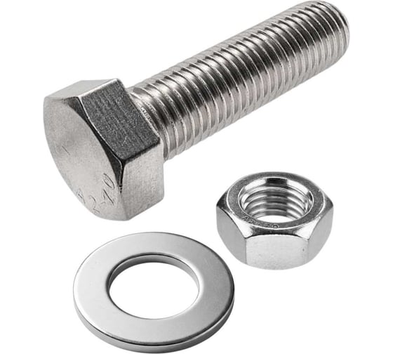 Изображение товара Болт 23 Болта нержавеющий, М4x50 мм DIN 933 с гайкой и шайбой, 10 шт. 11539
