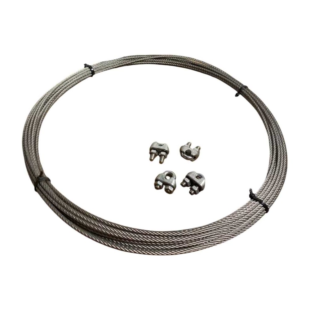 Изображение товара Нержавеющий трос 4 мм 20 м с зажимами для крепления и подъема