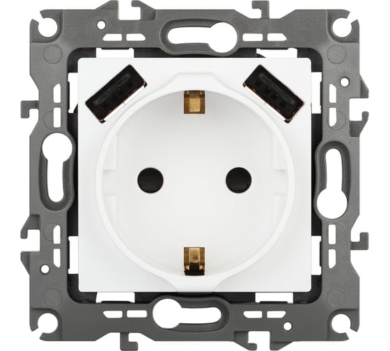 Изображение товара Розетка ЭРА Серия 12 12410901М , 2PE 16A250В, штор. с 2xUSB 5В3А, белый матовый Б0065728