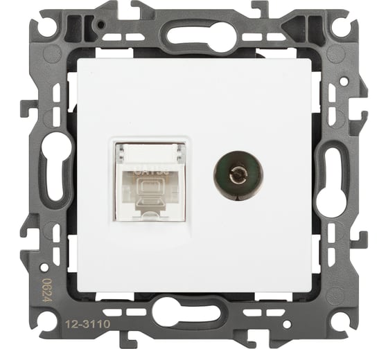 Изображение товара Розетка ЭРА Серия 12 12311001М комбинированная RJ45 TV, белый матовый Б0065691