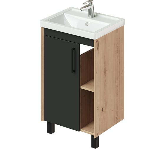 Изображение товара Тумба с раковиной напольная IKA Lite 50 500х403х840 мм, умывальник мебельный FEST 50, графит 4657810337060